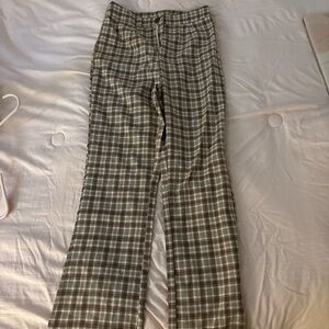 SHEIN Olive Green and White Plaid High-Rise Wide Leg Pants